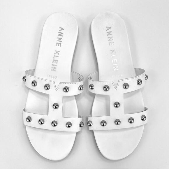 Anne Klein Iflex Ely Flat Slide Sandal Size 8.5 White Faux Leather Cushioned - Picture 4 of 16